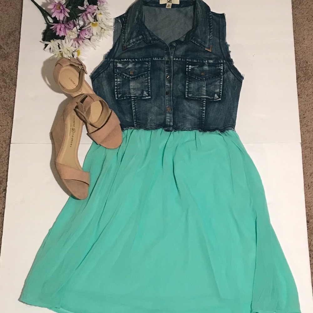 Jean top/ teal bottom